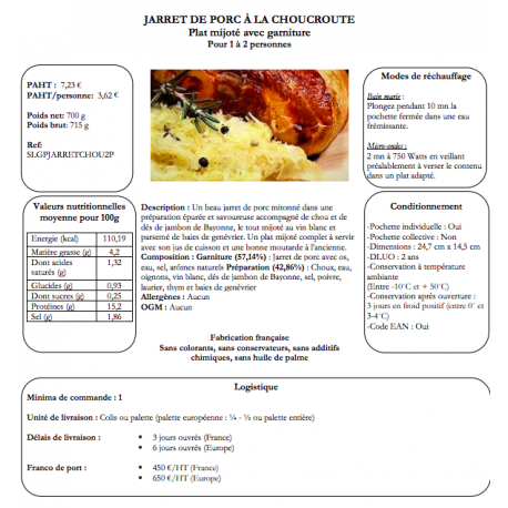 Jarret De Porc A La Choucroute 700 Gr Plat Mijote Avec